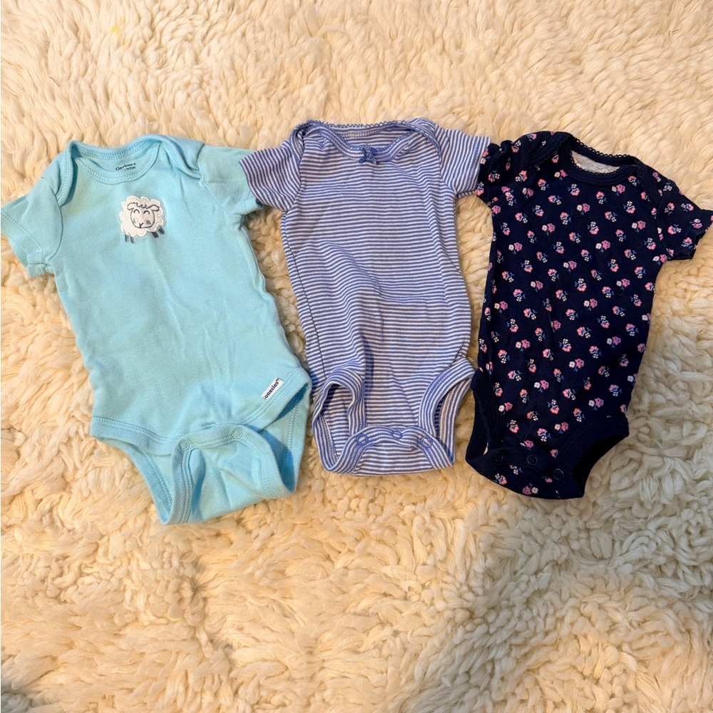 Carter's Baby Bodysuit Trio - Aqua, Striped Blue, Navy Floral